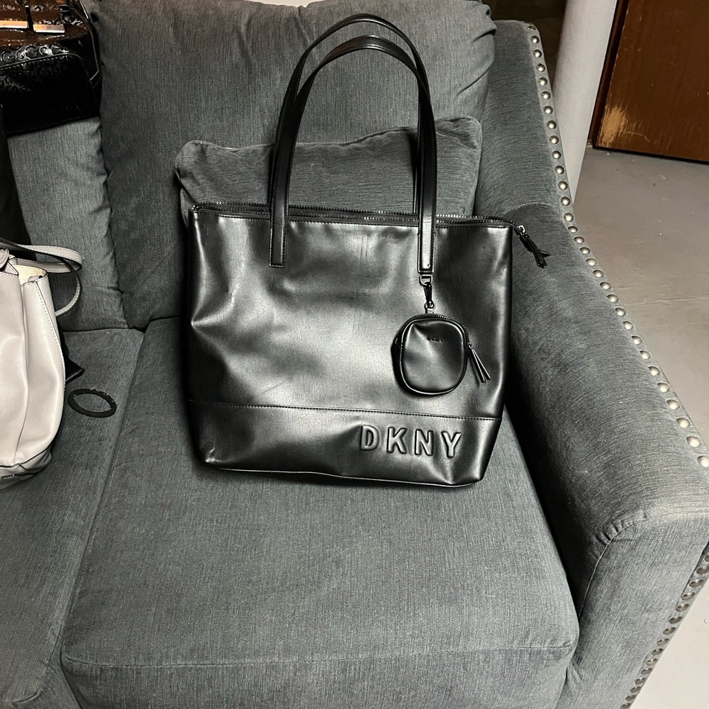 DKNY Sleek Black Tote with Embossed Logo